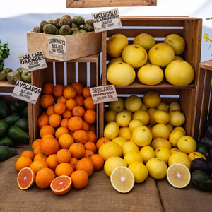 crates of oranges and lemons